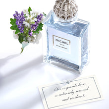 Load image into Gallery viewer, Close-up of lavender and honey ingredients used in French lavender and honey perfume