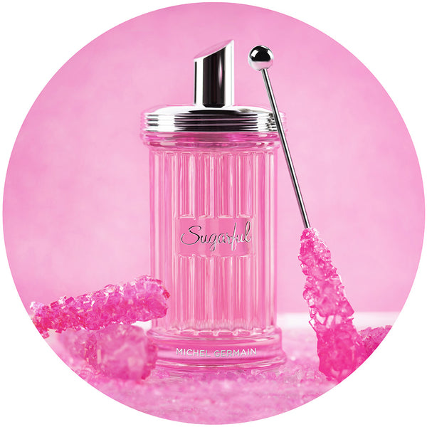 Sugarful perfume bottle styled with rock candy accents