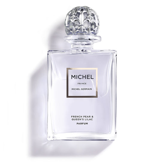 Shadowed bottle view of French Lilac perfume by Michel Germain