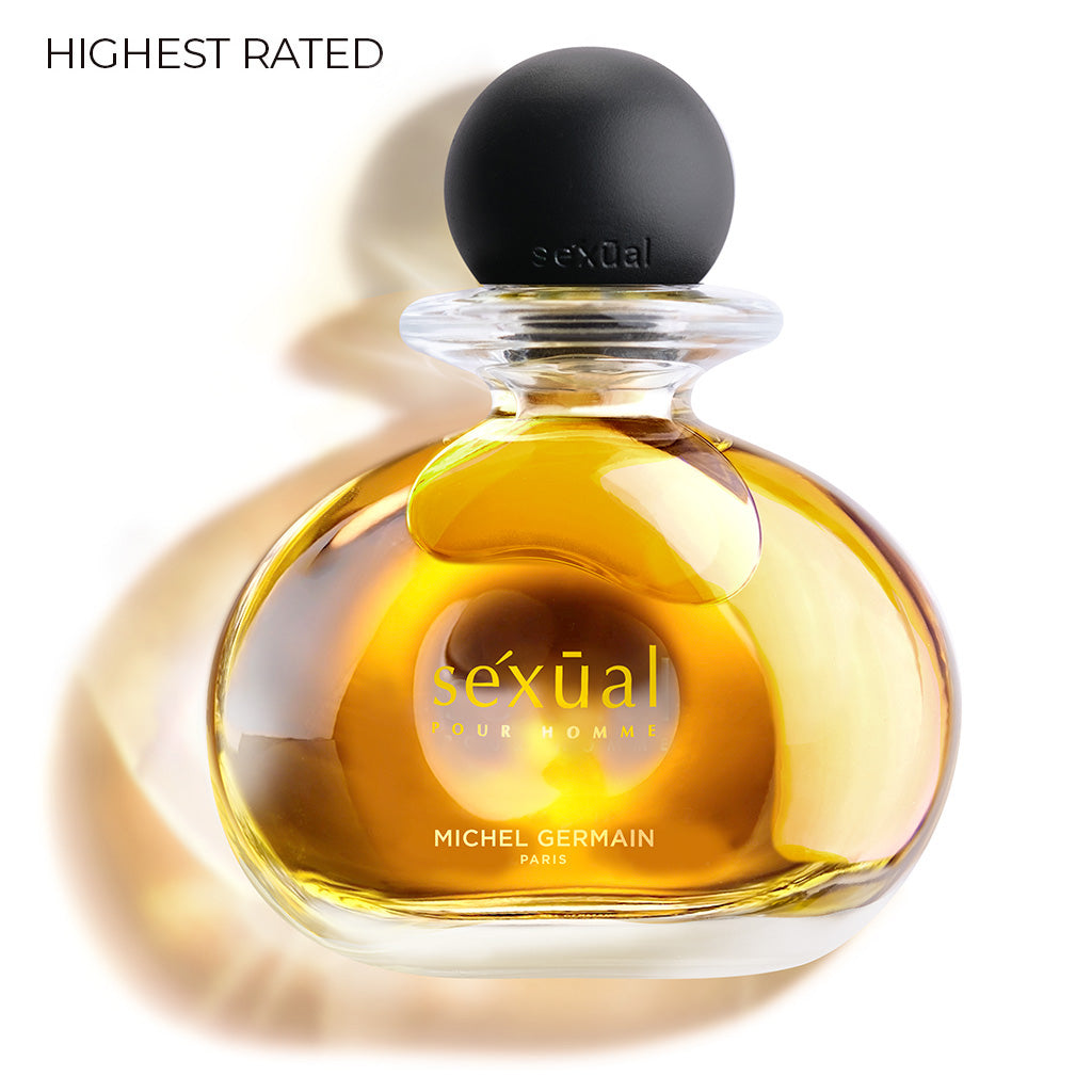 Elegant shadowed view of Pour Homme cologne bottle by Michel Germain