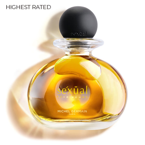 Elegant shadowed view of Pour Homme cologne bottle by Michel Germain