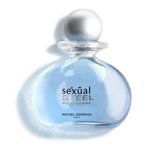  Michel Germain Sexual Steel cologne perfume bottle with sleek blue design