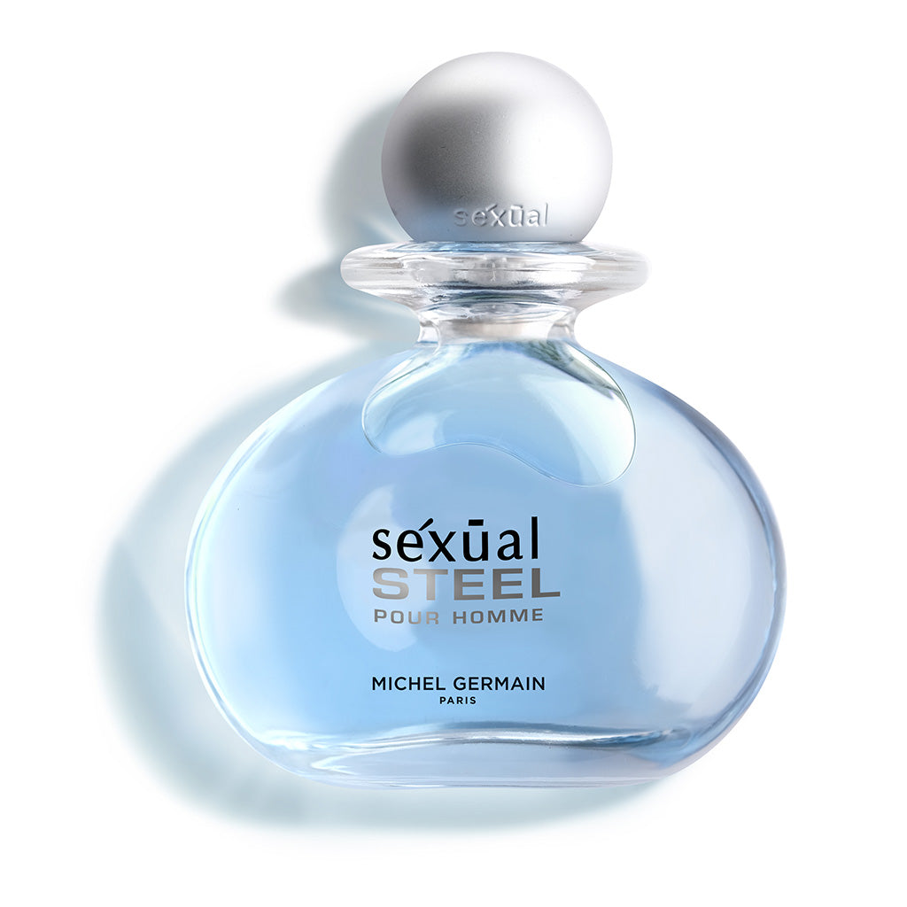  Michel Germain Sexual Steel cologne perfume bottle with sleek blue design