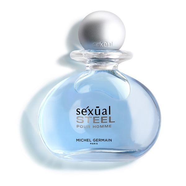  Michel Germain Sexual Steel cologne perfume bottle with sleek blue design