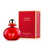 Sexual Oud Rouge perfume and box by Michel Germain in bold red and gold packaging